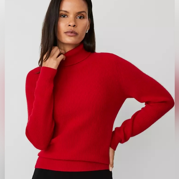 NWT Ann Taylor Cashmere Collection  Ribbed Red Cashmere Turtleneck  XL - Picture 1 of 10